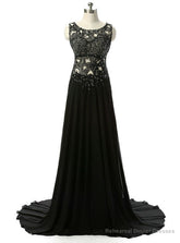 Elegant Black Long Evening Dresses Beading Chiffon Sleeveless